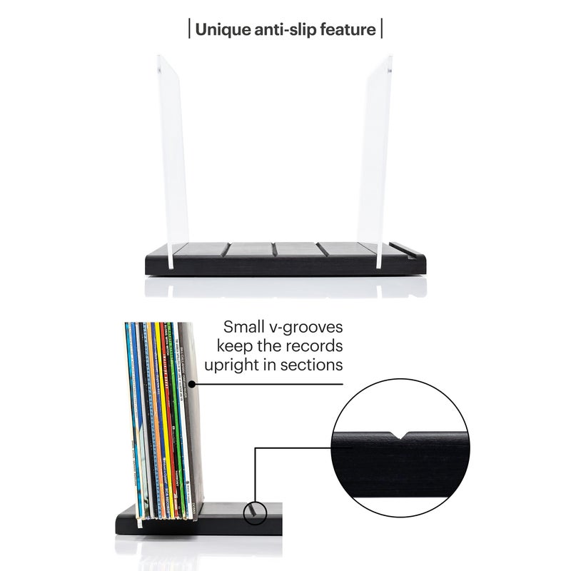 MÃ–NKE Premium Vinyl Record Holder - a Mid-Century Style Record Holder for Albums, 50-60 LP Capacity - with a Now-Playing Record Display Groove (Black) - Image 4
